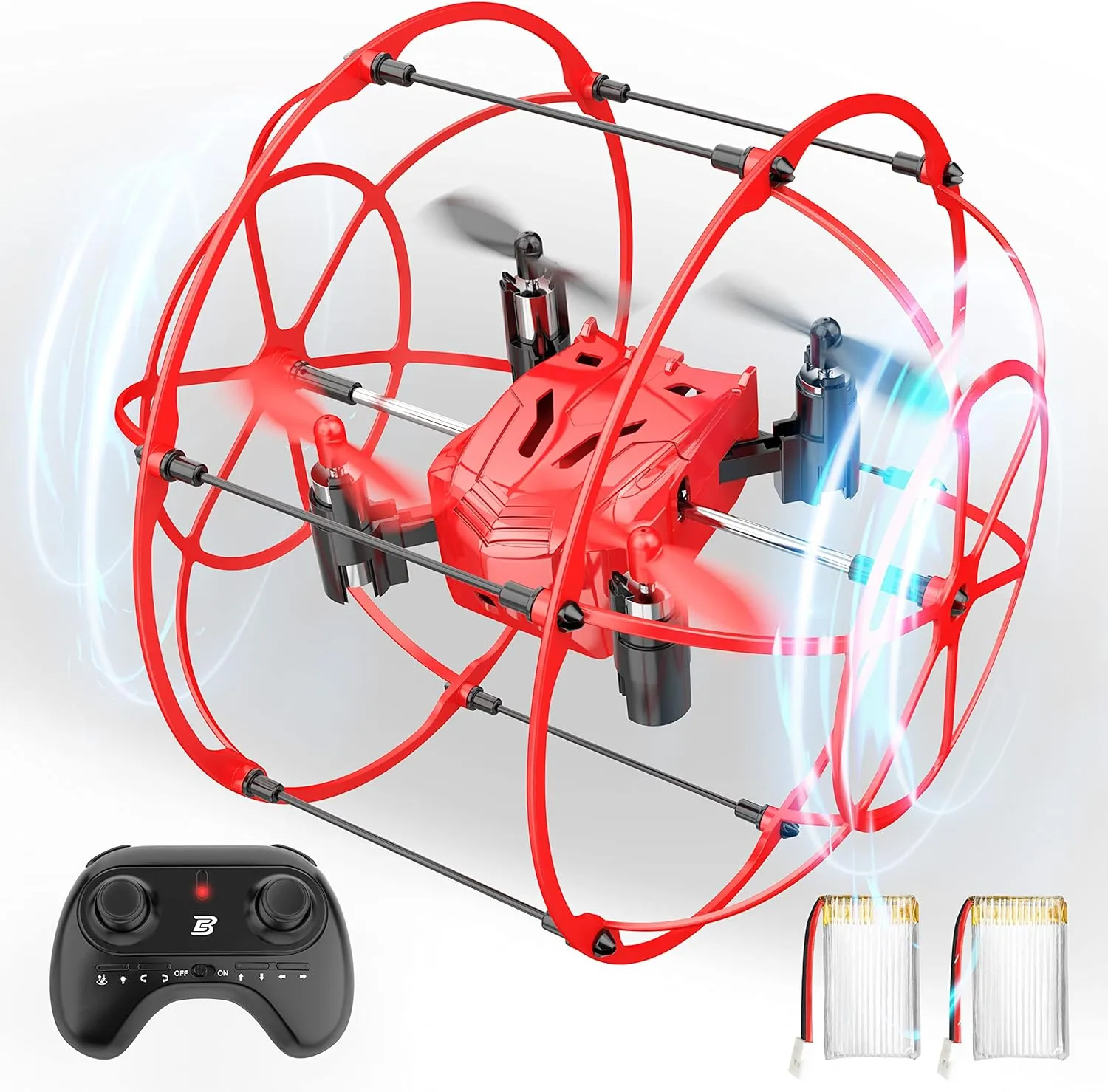 BEZGAR HQ053 Remote Control Drone for Kids - RC Mini Spherical Rolling Quadcopter Beginner 360 Degree Flip, Christmas Birthday Gift Indoor Outdoor Toys for Boys Age 4 5 6 7 8-12, Red