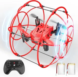 BEZGAR HQ053 Remote Control Drone for Kids - RC Mini Spherical Rolling Quadcopter Beginner 360 Degree Flip, Christmas Birthday Gift Indoor Outdoor Toys for Boys Age 4 5 6 7 8-12, Red