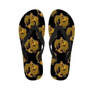 Black and Gold Dragon Pattern Hawaiian Flip Flops: Embrace Island Style