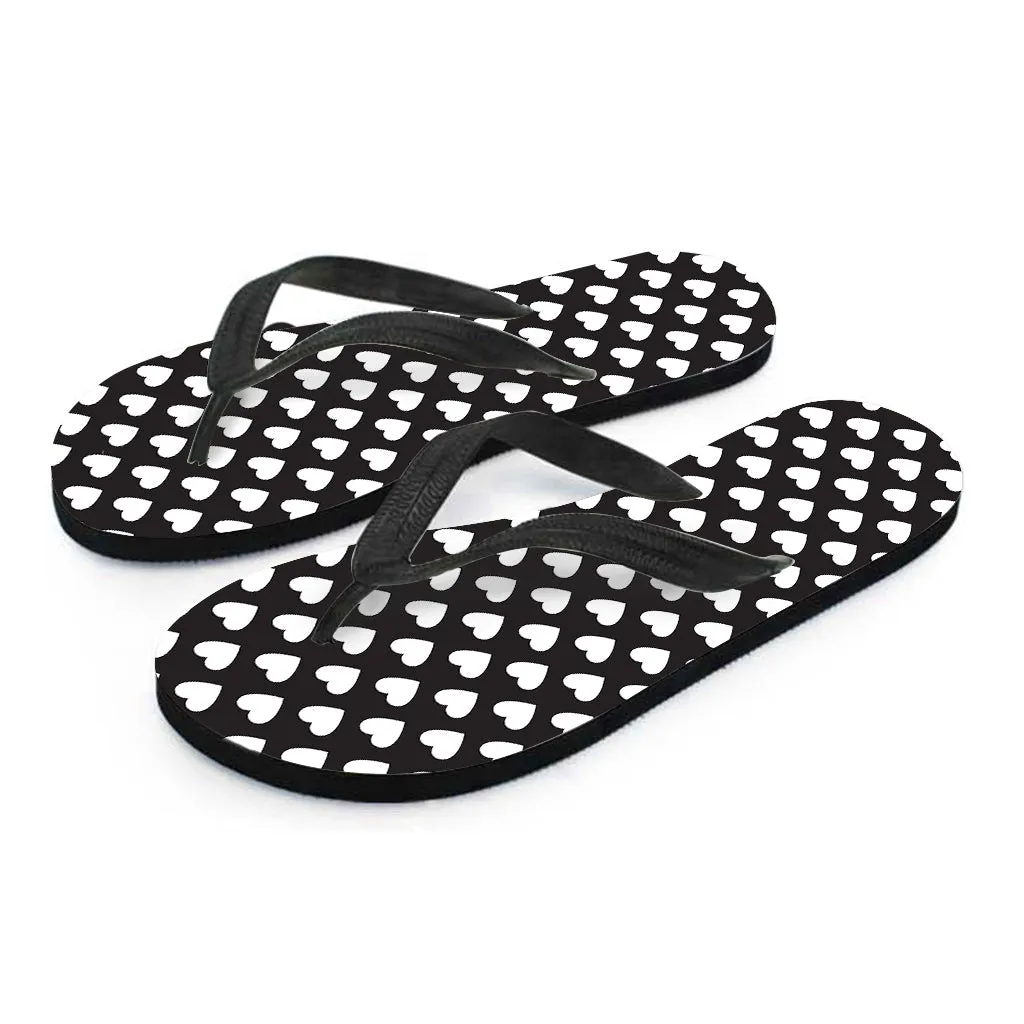 Black and White Heart Pattern Hawaiian Flip Flops: The Perfect Addition to Your Island Outfit
