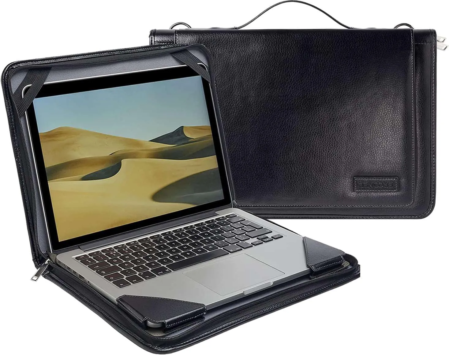 Black Leather Laptop Messenger Case - Compatible with MSI Prestige 14 Evo 14" Laptop