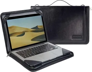 Black Leather Laptop Messenger Case - Compatible with MSI Prestige 14 H - B13U 14" Laptop