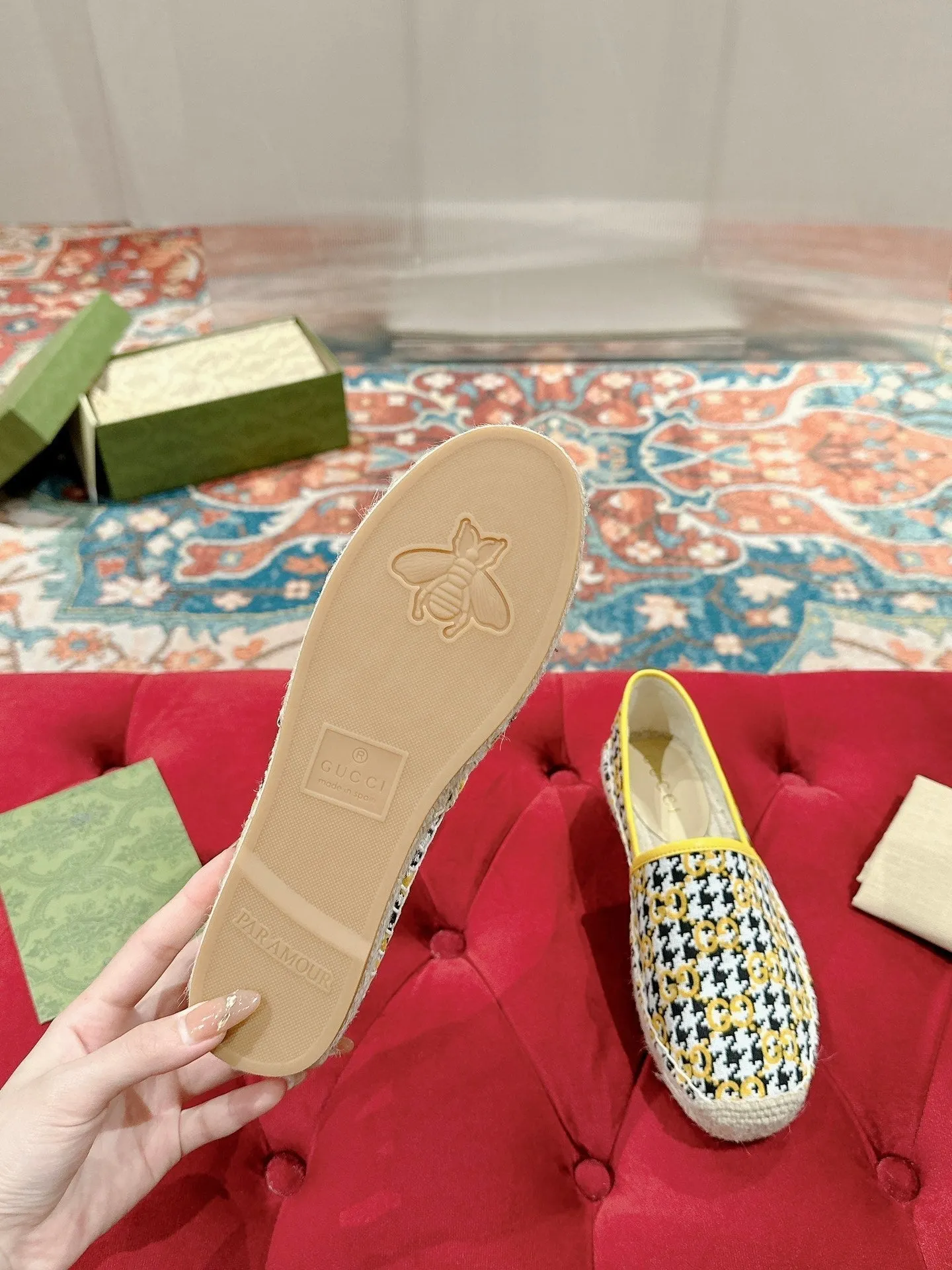 BLACK LOAFER ESPADRILLE Risk-free returns All-in-one solution CANVAS Gucci LEMON AND GG