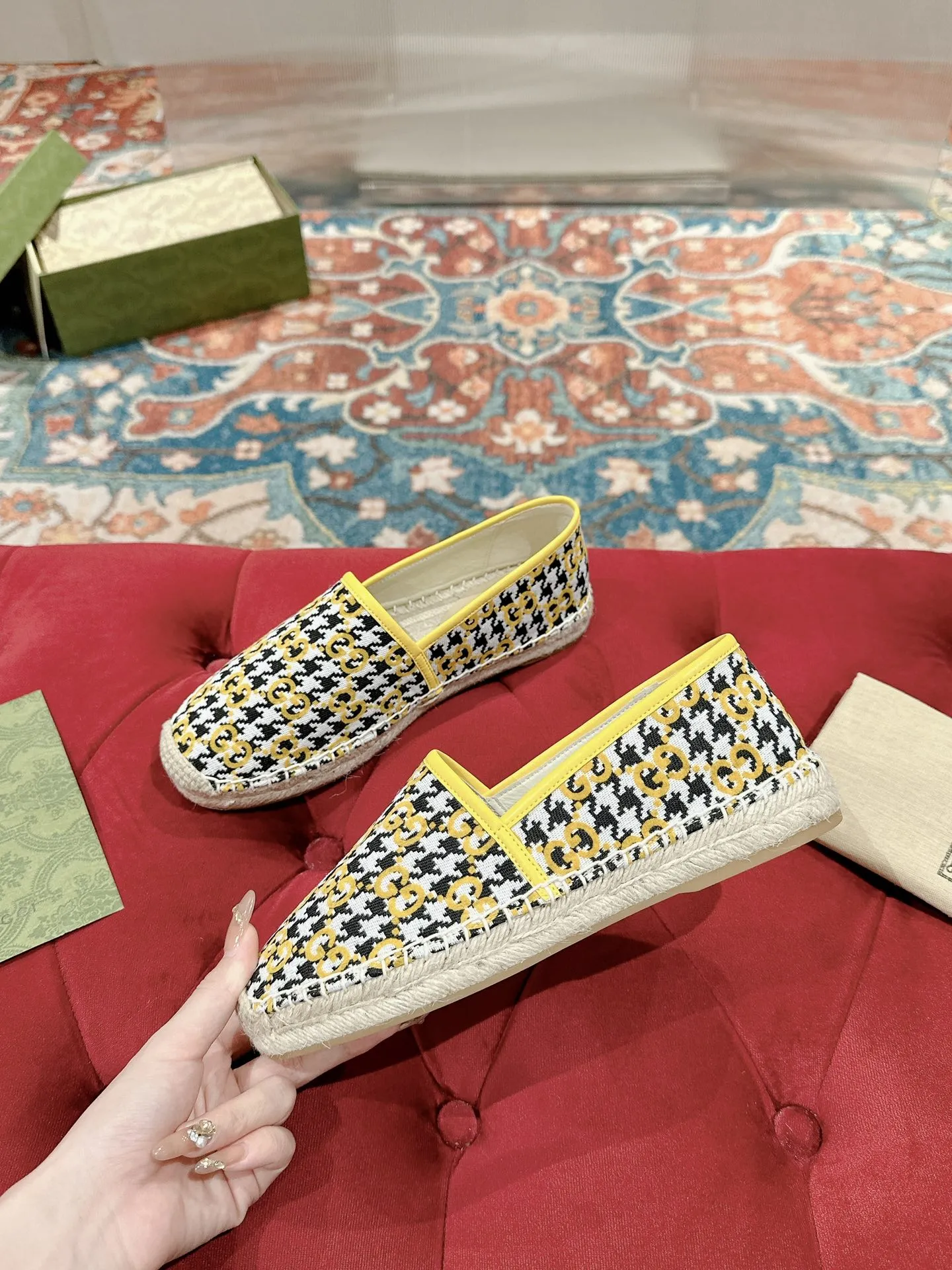 BLACK LOAFER ESPADRILLE Risk-free returns All-in-one solution CANVAS Gucci LEMON AND GG