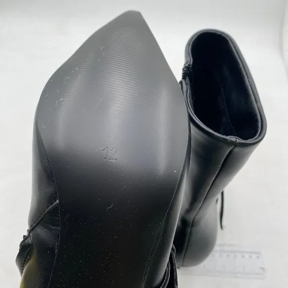Black Mid Heel Pointed Toe Comfortable Metallic Buckle Side Zipper Ankle Boots
