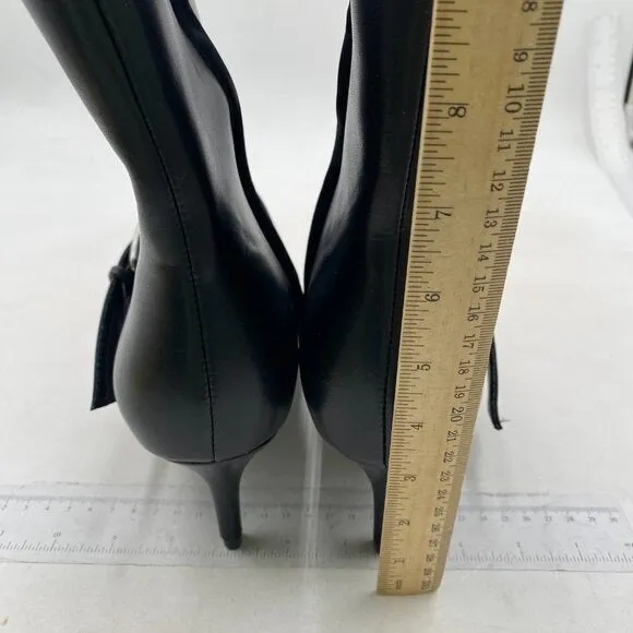Black Mid Heel Pointed Toe Comfortable Metallic Buckle Side Zipper Ankle Boots
