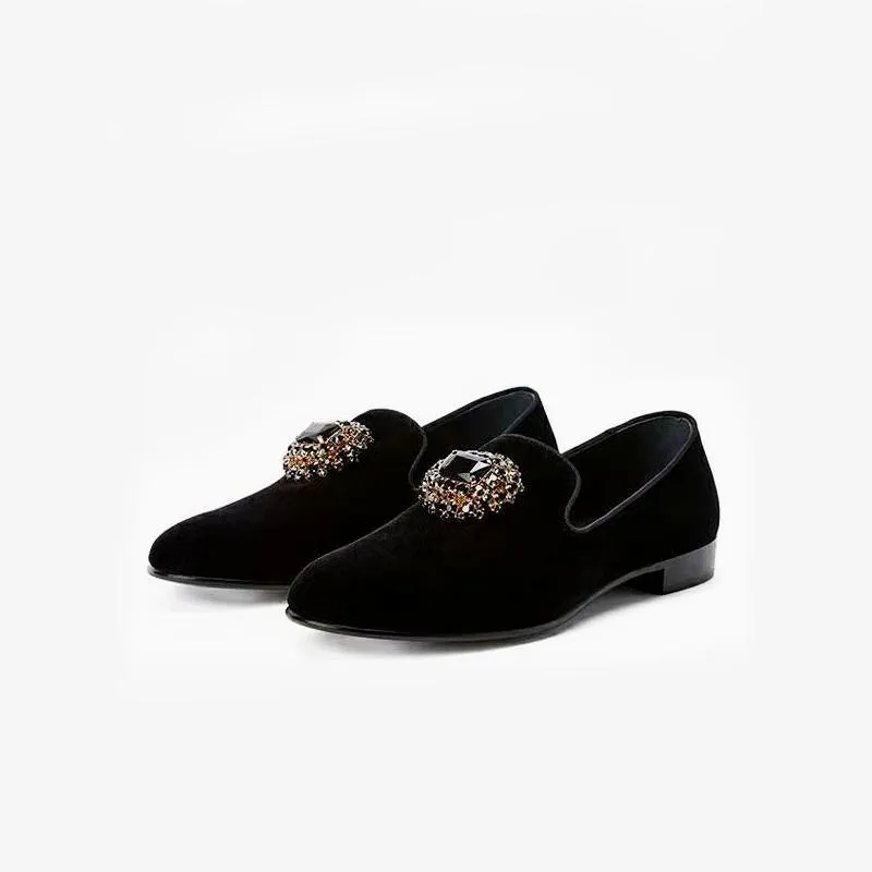Black rhinestone-embellished Suede Loafers