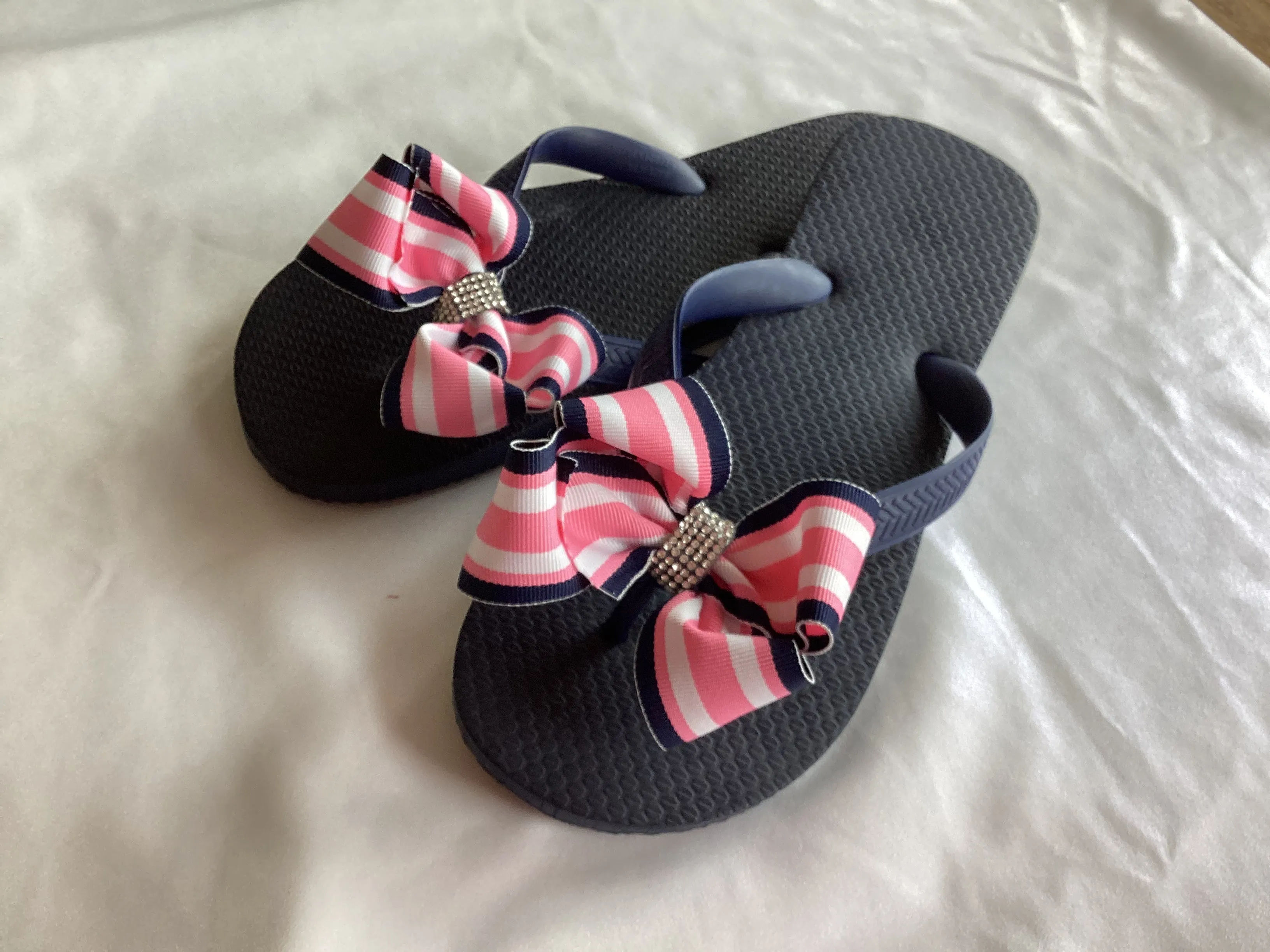 Black, Silver, Navy Blue Flip Flops