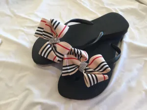 Black, Silver, Navy Blue Flip Flops