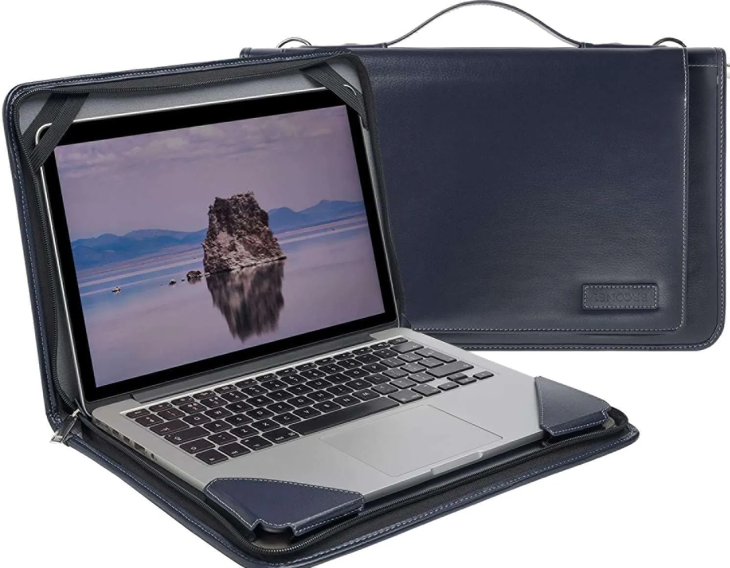Blue Leather Laptop Messenger Case - Compatible with MSI Prestige 14 - A12S 14" Laptop