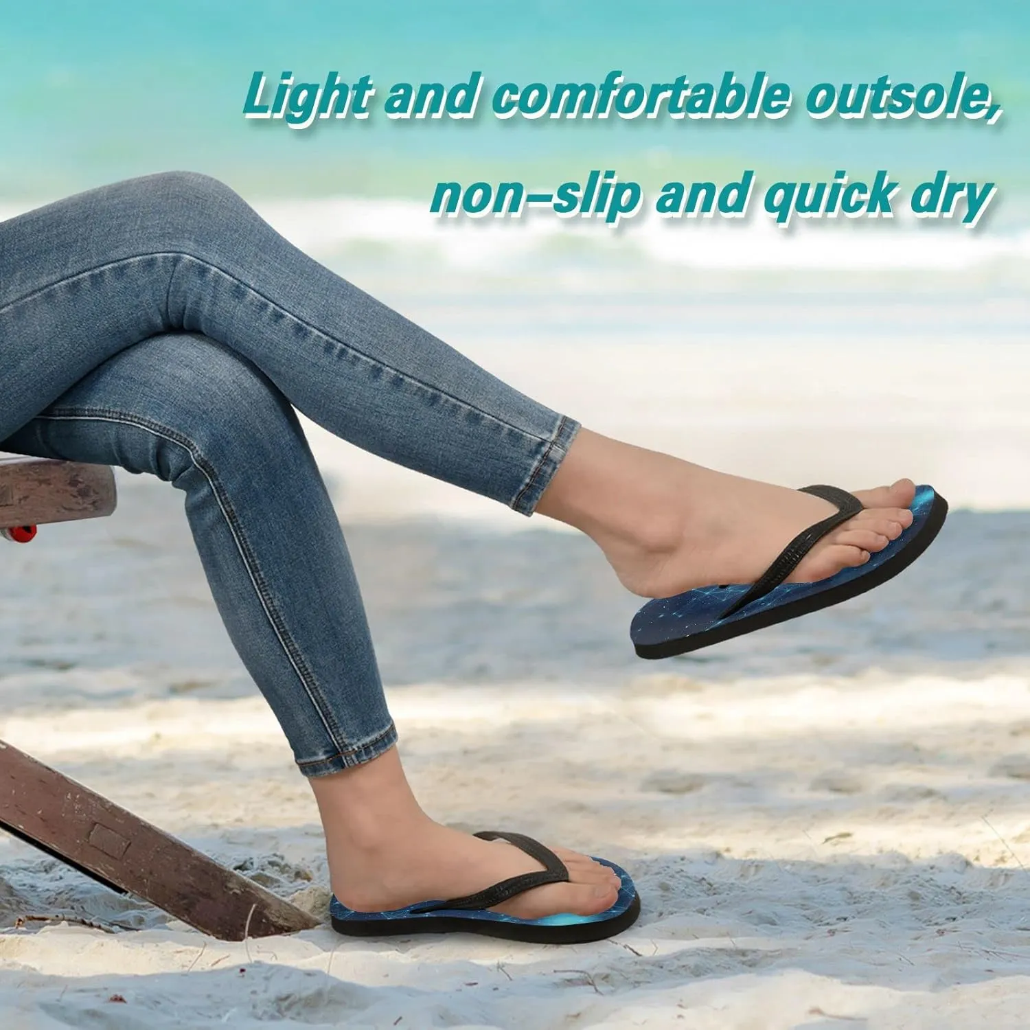 Blue Stars Galaxy Nebula Womens Flip Flops Summer Beach Sandals Casual Thong Slippers Comfortable Shower Slippers Non Slip Water Sandals shoes XS