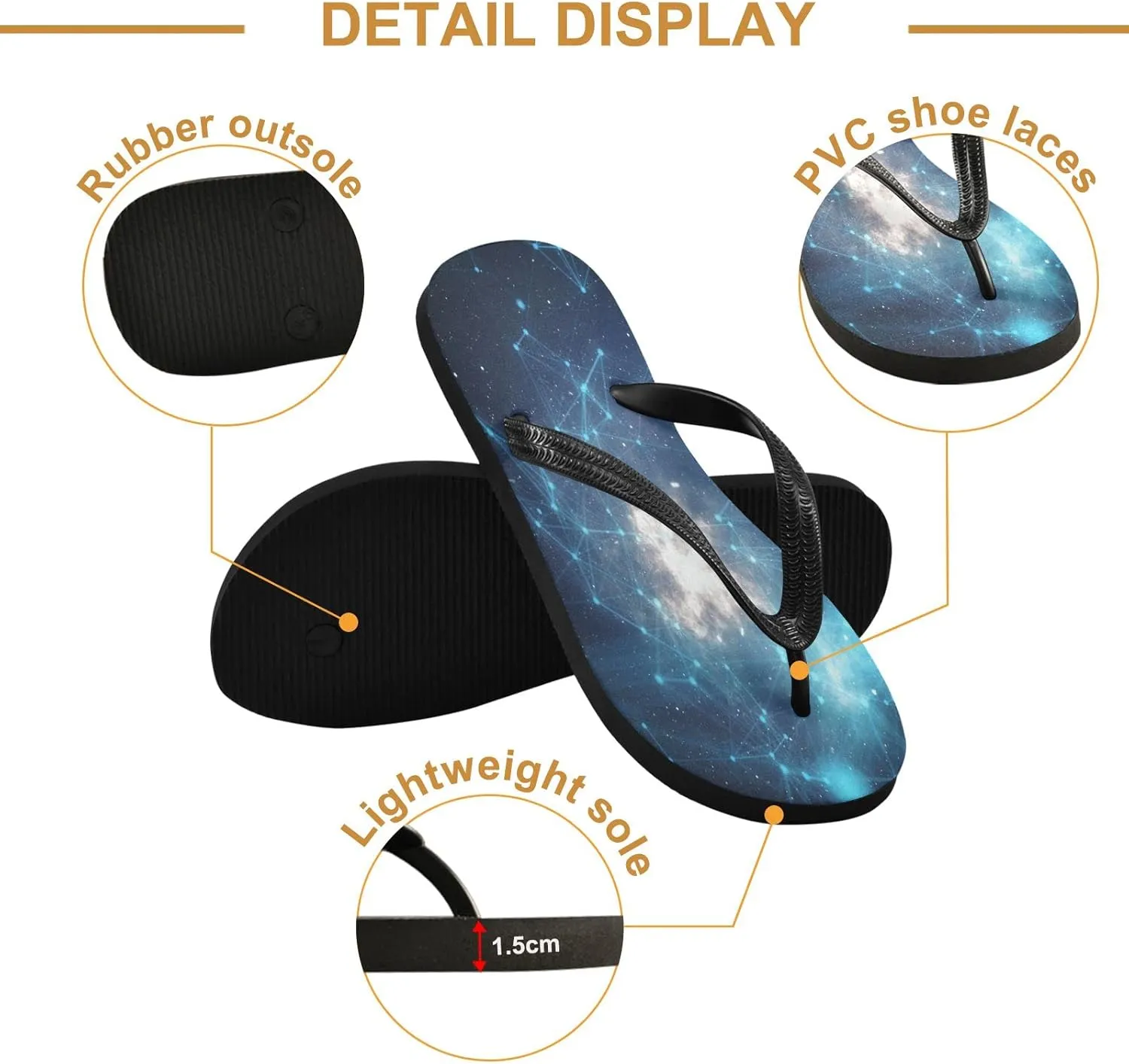 Blue Stars Galaxy Nebula Womens Flip Flops Summer Beach Sandals Casual Thong Slippers Comfortable Shower Slippers Non Slip Water Sandals shoes XS