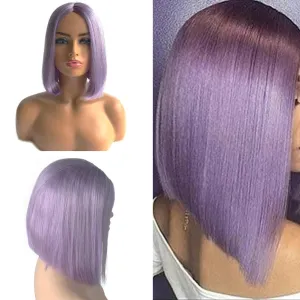Bob Wigs Human Hair Wigs for Women Non Lace Frontal Bob Wigs Purple Brazilian Virgin Hair Bob Wigs Middle Part Natural Hair Wigs Straight Bob Wigs Machine Made Wigs(14 Inch,Lilac)180% Density