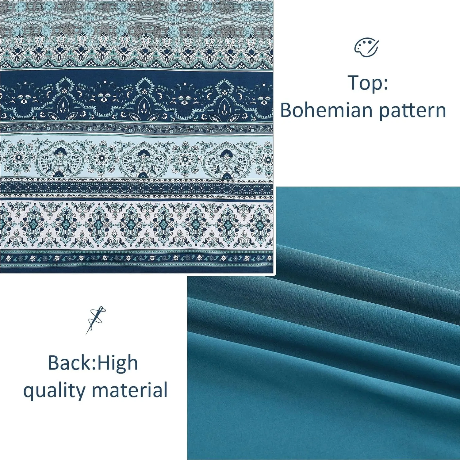 Boho Full Size Comforter Set 8 Pieces, Teal Blue Comforter Bohemian Striped Bed in A Bag, Soft Microfiber Bedding Set for All Seasons