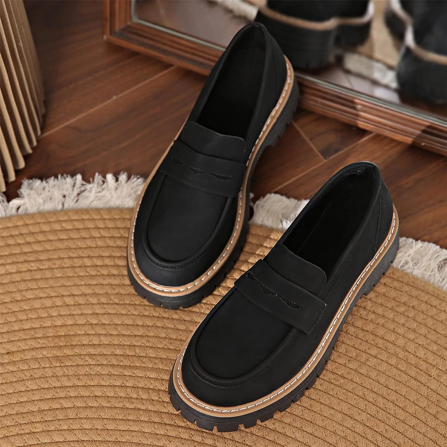 Bootara Loafers Shoes, Bootara Women's Plus Size Casual Retro Suede Loafers, Platform for Women Chunky Heel