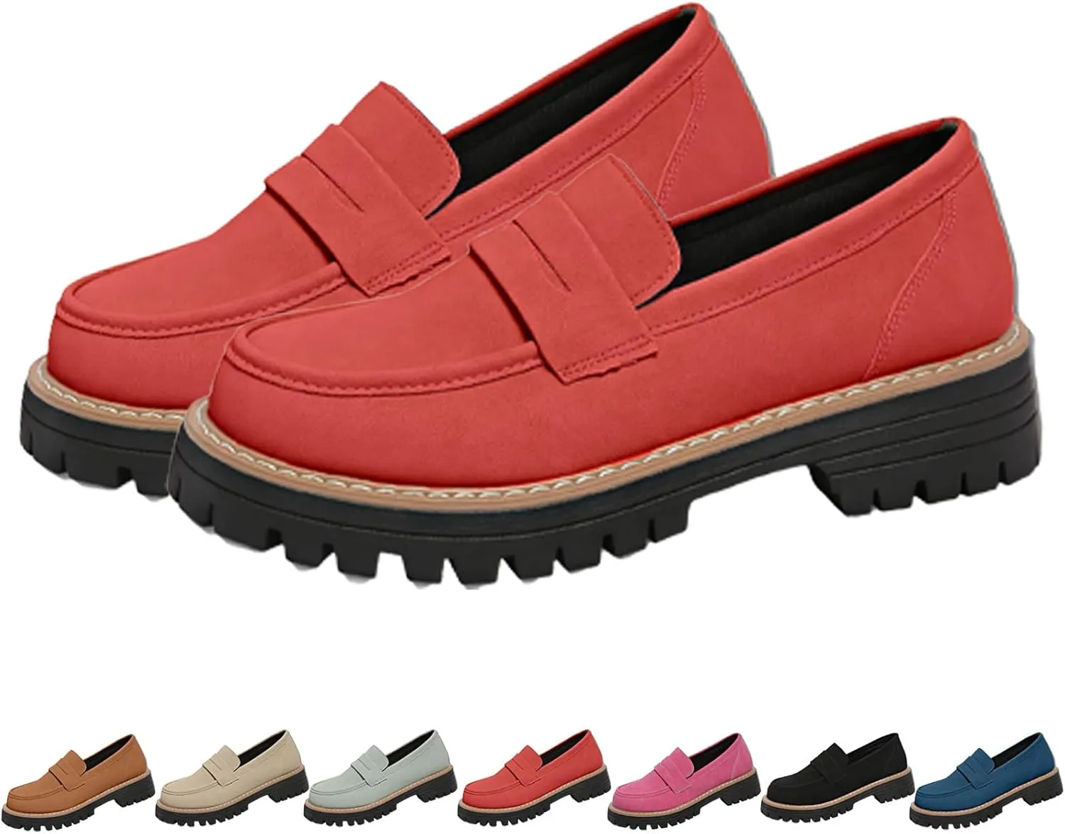 Bootara Loafers Shoes, Bootara Women's Plus Size Casual Retro Suede Loafers, Platform for Women Chunky Heel
