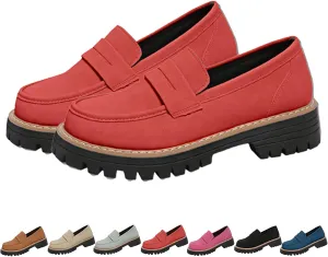 Bootara Loafers Shoes, Bootara Women's Plus Size Casual Retro Suede Loafers, Platform for Women Chunky Heel
