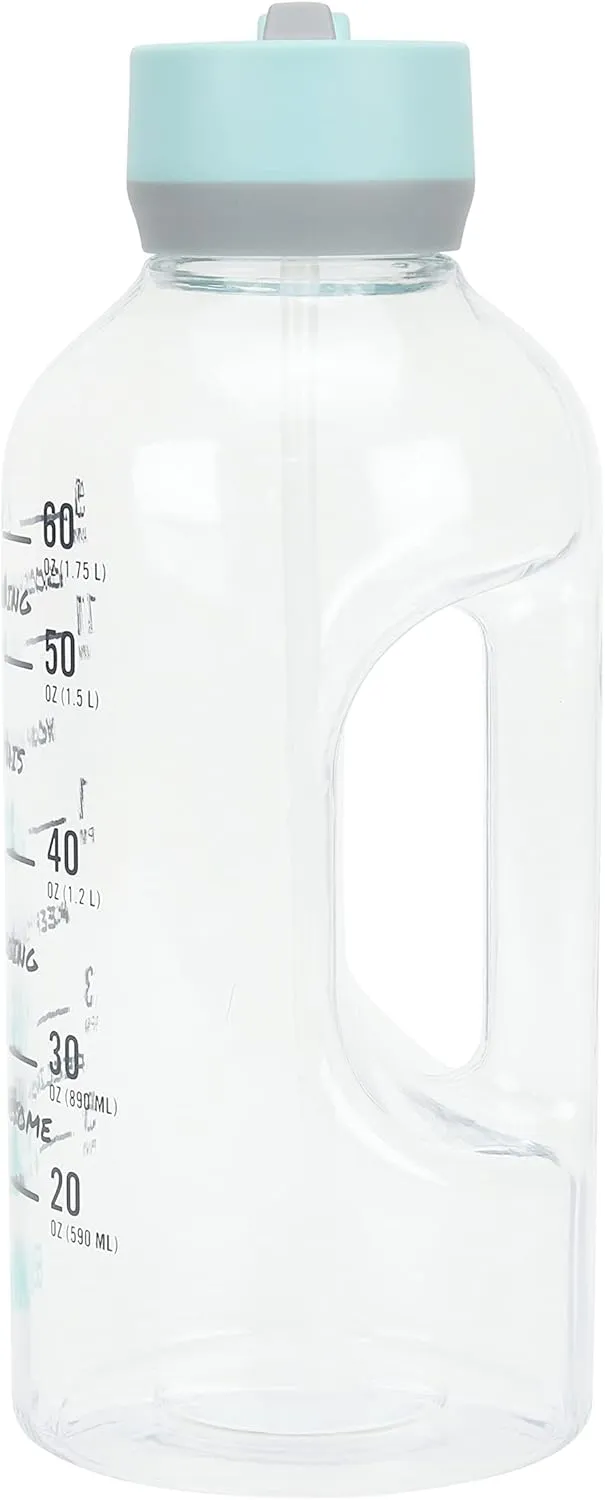 BUILT 74 Ounces Tritan Cascade Motivational Bottle with Straw Lid Wide Mouth, Break Resistant, Time Marker, Leakproof, Mint