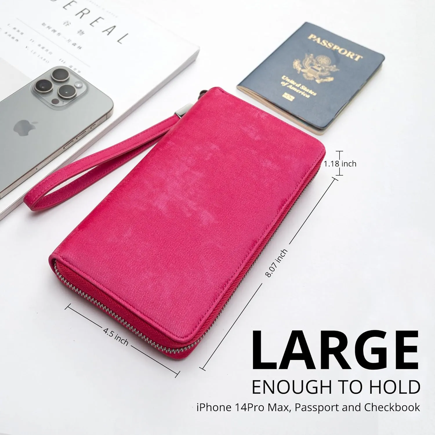 Bveyzi Women RFID Blocking Wallet Leather Zip Around Phone Clutch Large Capacity Ladies Travel Purse Wristlet