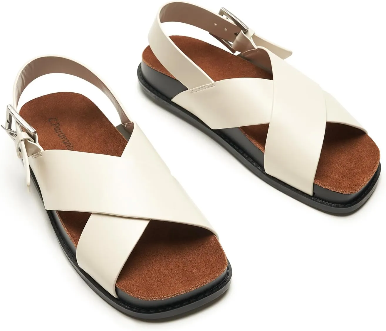 C. Paravano Women Sandals,Comfortable Dressy Flat Slides Summer Sandals with Arch Support for Walking Beach Casual Adjustable Buckle Slip-Ons Fashion Shoes