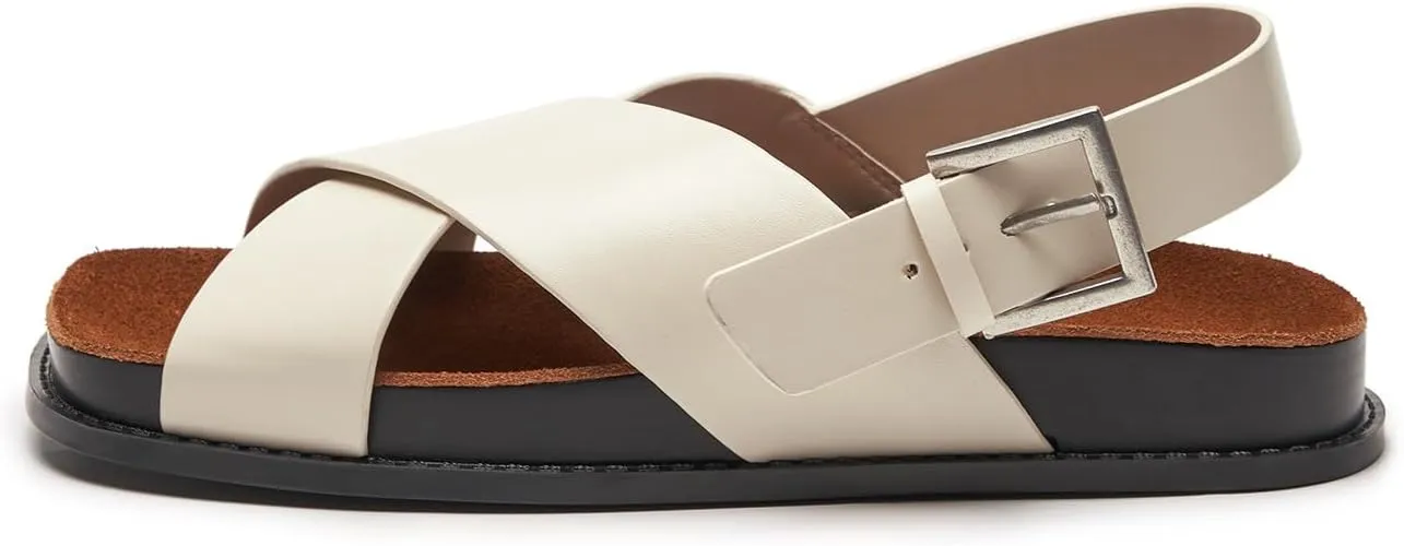C. Paravano Women Sandals,Comfortable Dressy Flat Slides Summer Sandals with Arch Support for Walking Beach Casual Adjustable Buckle Slip-Ons Fashion Shoes