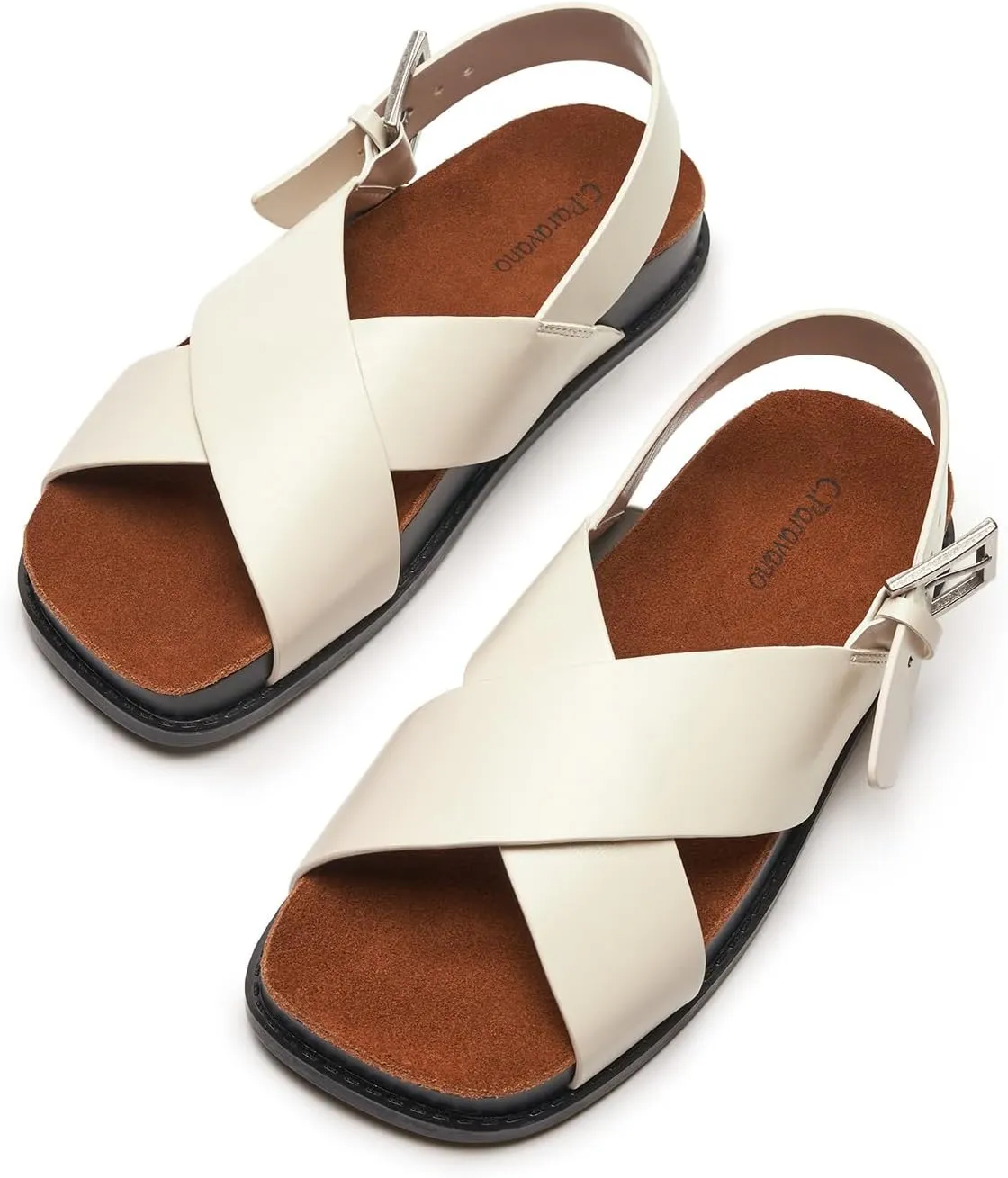 C. Paravano Women Sandals,Comfortable Dressy Flat Slides Summer Sandals with Arch Support for Walking Beach Casual Adjustable Buckle Slip-Ons Fashion Shoes