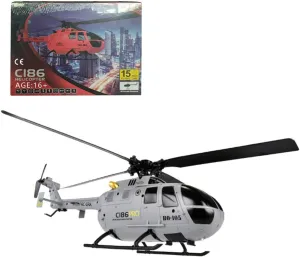 C186 BO105 RC ERA Helicopter for Adult, 2.4G 4CH Single-Rotor No Ailerons Military Helicopter Model with Altitude Hold & One Key Take Off/Landing (RTF/Grey)