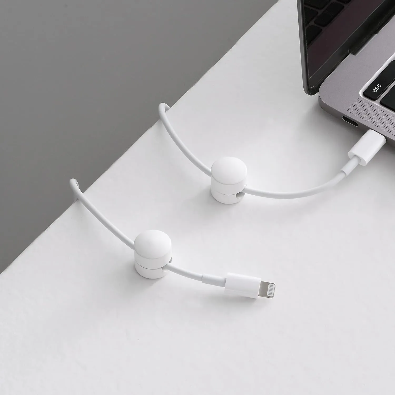 Cable Clips - Premium Brass Cord Management for Home, Office & Car - Multipurpose Wire Holder Organizer - Sleek & Durable Design - Ideal Gift for Men, Women & Students - 4-Pack (Matte White)