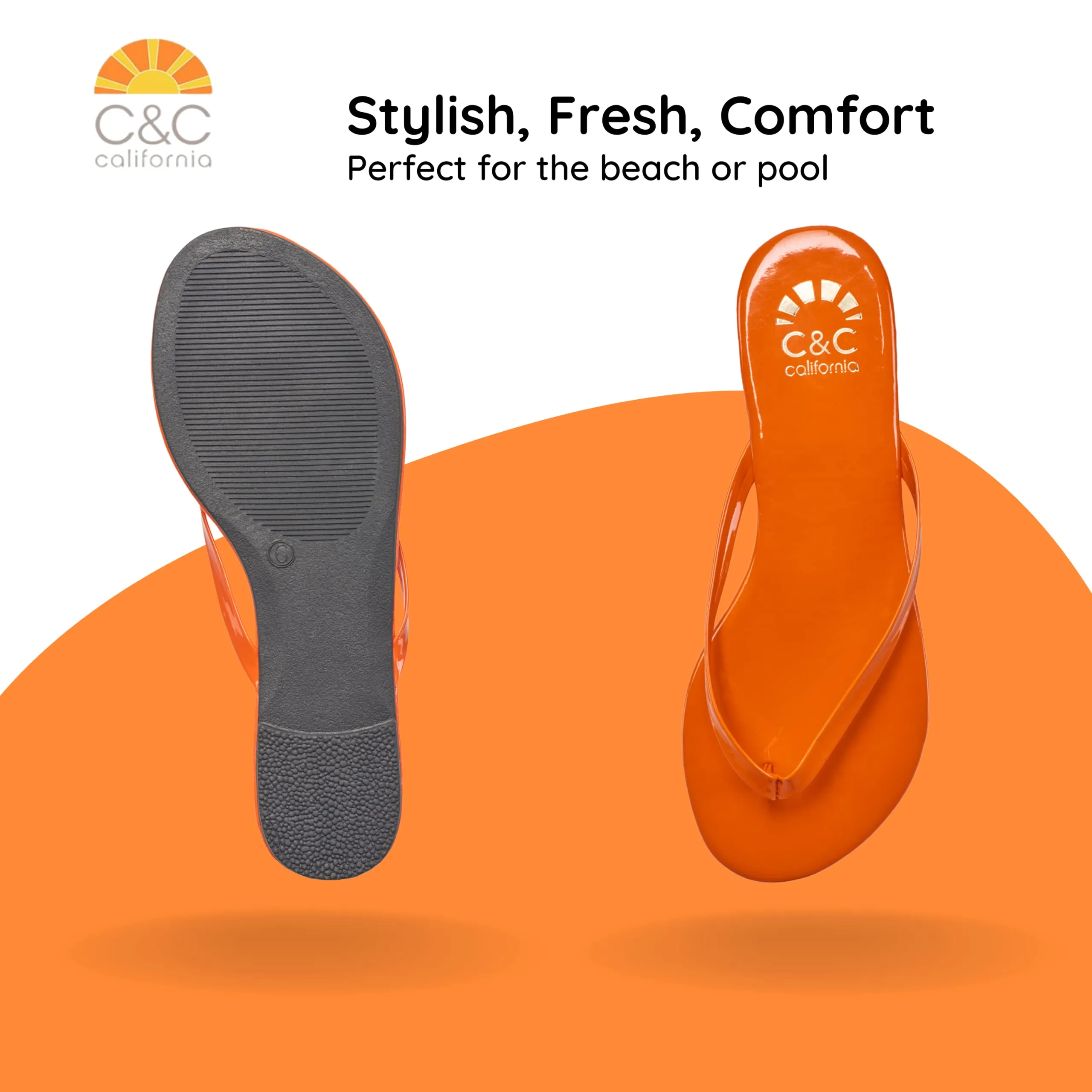 C&C California Womens Flip Flops Slippers Beach Pool Vacation Shoes Cute Comfortable Slip On Fashion Casual Summer Flat Sandals for Women with Thong Strap in Orange size 9