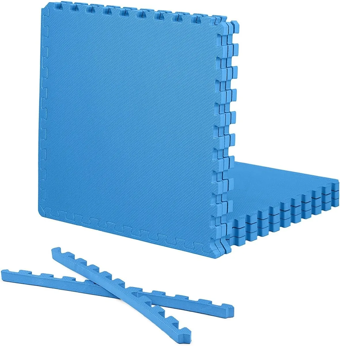 CAPHAUS Interlocking Exercise Foam Mats, Diamond, Tatami, T Pattern 1-Inch Thickness Gym Flooring Tiles, Extra Thick Eva Foam Fitness Equipment Mat & Home Protective Flooring Cushion, Black & Blue