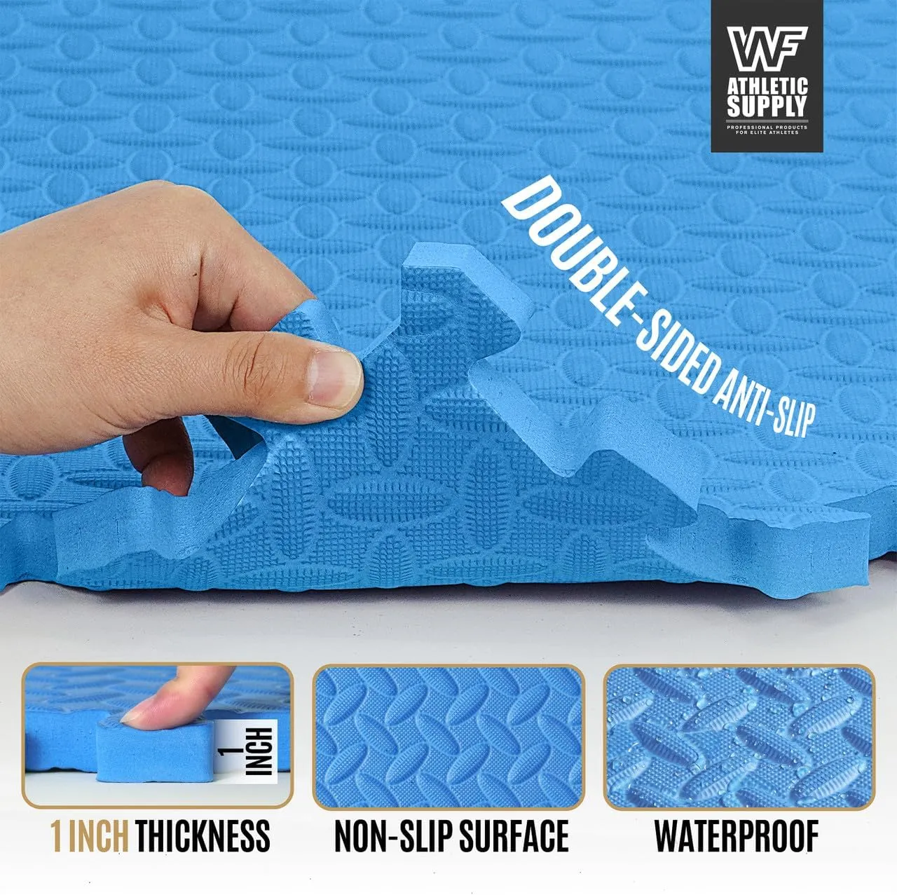 CAPHAUS Interlocking Exercise Foam Mats, Diamond, Tatami, T Pattern 1-Inch Thickness Gym Flooring Tiles, Extra Thick Eva Foam Fitness Equipment Mat & Home Protective Flooring Cushion, Black & Blue
