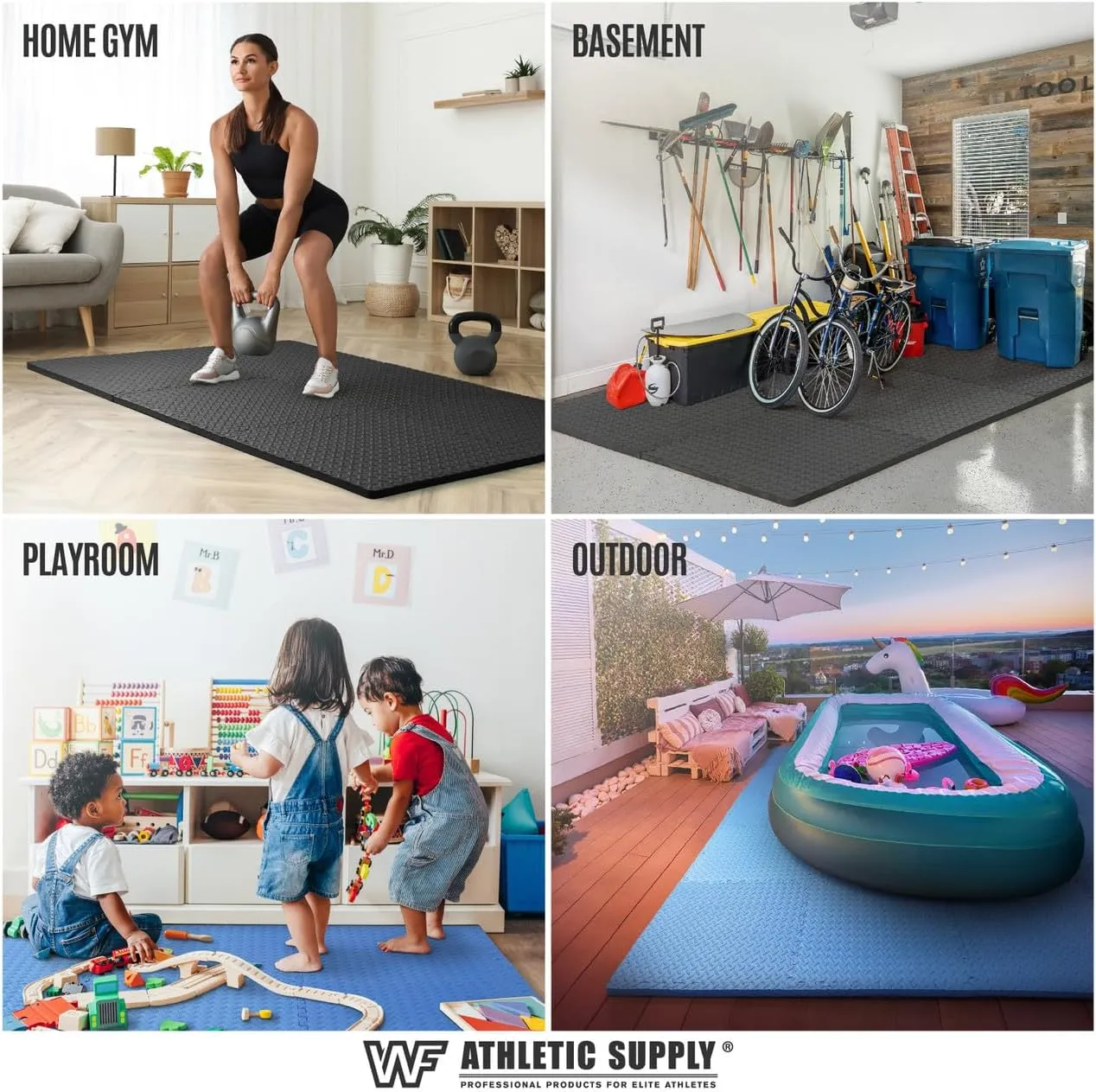 CAPHAUS Interlocking Exercise Foam Mats, Diamond, Tatami, T Pattern 1-Inch Thickness Gym Flooring Tiles, Extra Thick Eva Foam Fitness Equipment Mat & Home Protective Flooring Cushion, Black & Blue