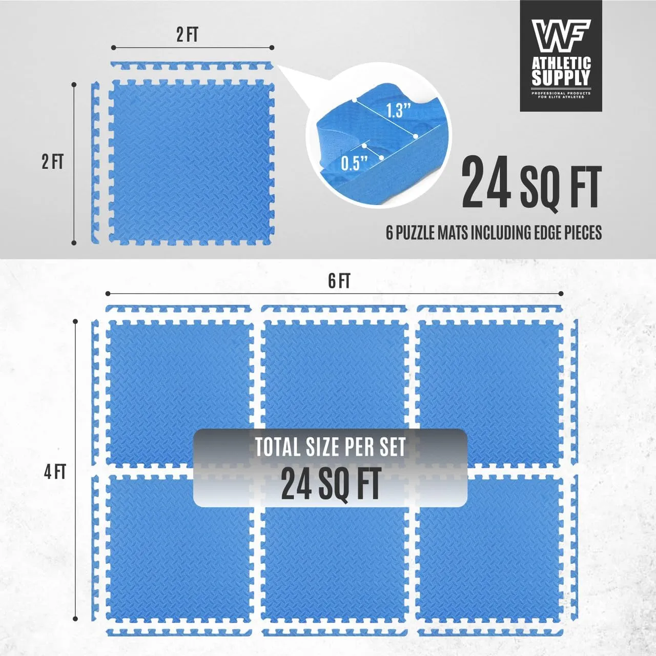 CAPHAUS Interlocking Exercise Foam Mats, Diamond, Tatami, T Pattern 1-Inch Thickness Gym Flooring Tiles, Extra Thick Eva Foam Fitness Equipment Mat & Home Protective Flooring Cushion, Black & Blue