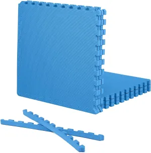 CAPHAUS Interlocking Exercise Foam Mats, Diamond, Tatami, T Pattern 1-Inch Thickness Gym Flooring Tiles, Extra Thick Eva Foam Fitness Equipment Mat & Home Protective Flooring Cushion, Black & Blue