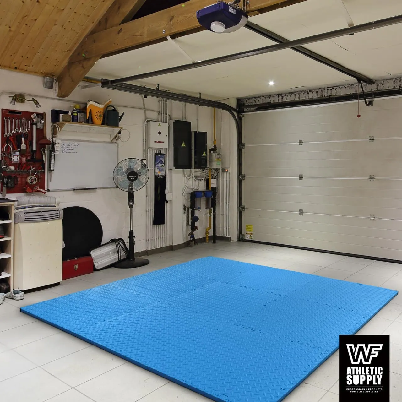 CAPHAUS Interlocking Exercise Foam Mats, Diamond, Tatami, T Pattern 1-Inch Thickness Gym Flooring Tiles, Extra Thick Eva Foam Fitness Equipment Mat & Home Protective Flooring Cushion, Black & Blue