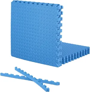 CAPHAUS Interlocking Exercise Foam Mats, Diamond, Tatami, T Pattern 1-Inch Thickness Gym Flooring Tiles, Extra Thick Eva Foam Fitness Equipment Mat & Home Protective Flooring Cushion, Black & Blue