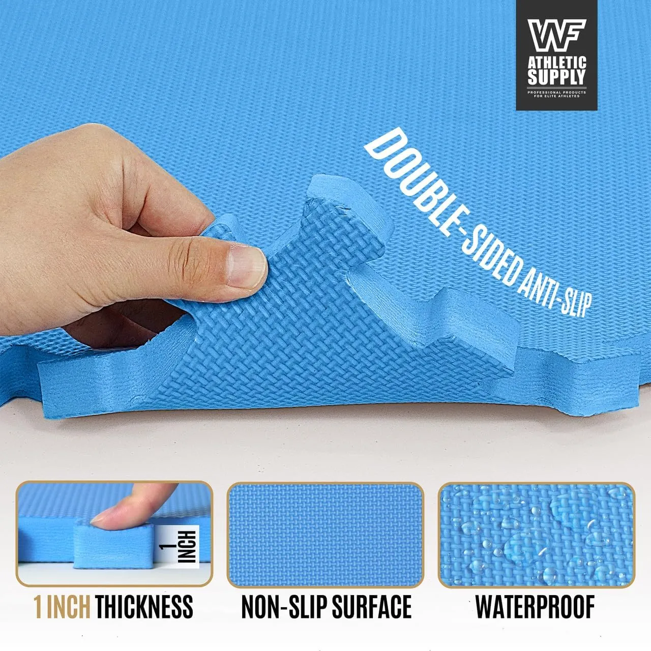CAPHAUS Interlocking Exercise Foam Mats, Diamond, Tatami, T Pattern 1-Inch Thickness Gym Flooring Tiles, Extra Thick Eva Foam Fitness Equipment Mat & Home Protective Flooring Cushion, Black & Blue