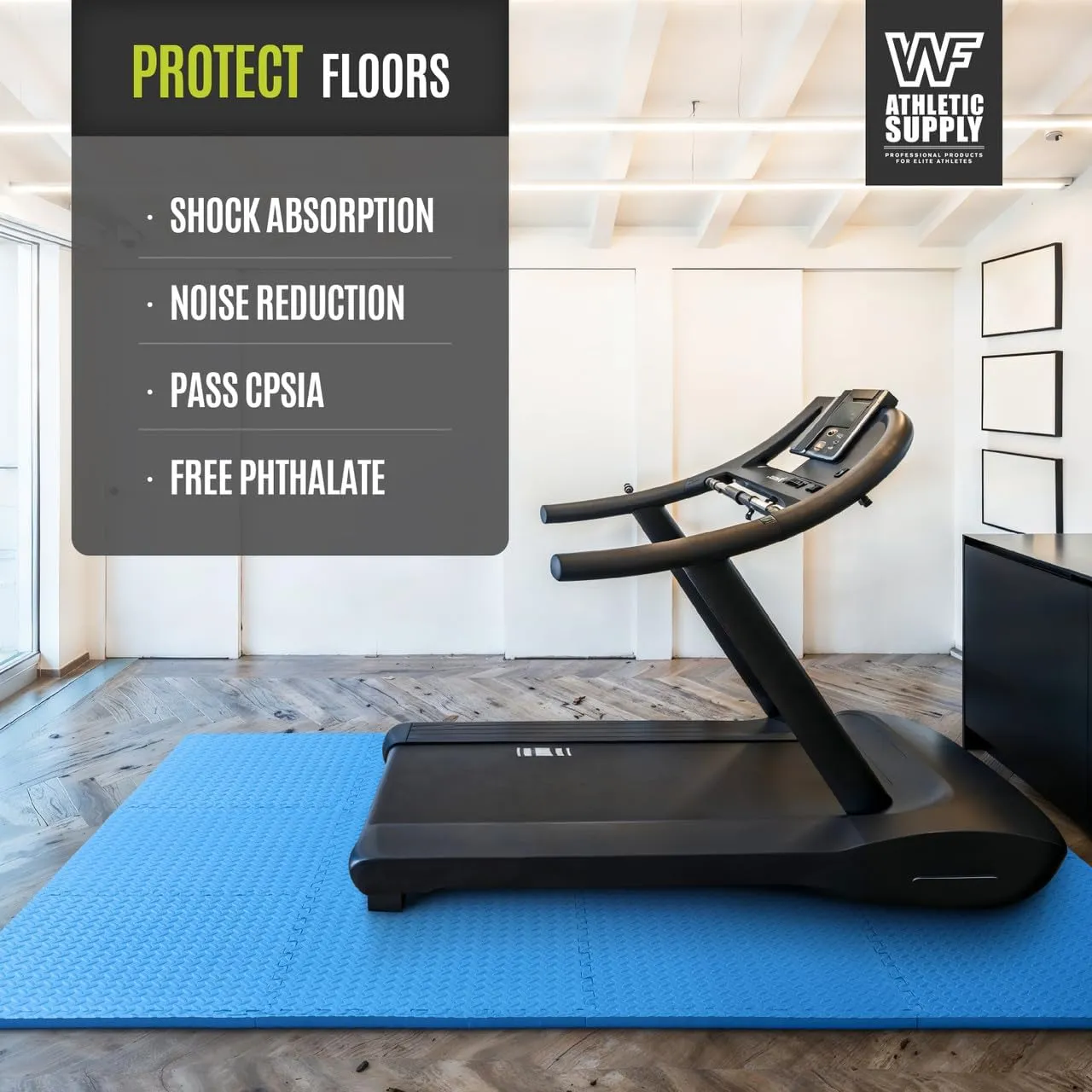 CAPHAUS Interlocking Exercise Foam Mats, Diamond, Tatami, T Pattern 1-Inch Thickness Gym Flooring Tiles, Extra Thick Eva Foam Fitness Equipment Mat & Home Protective Flooring Cushion, Black & Blue