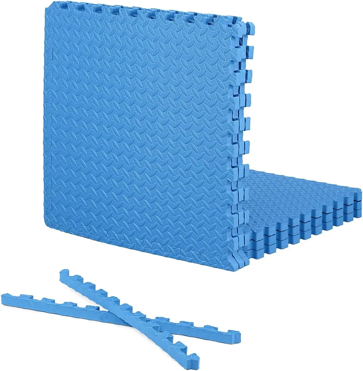 CAPHAUS Interlocking Exercise Foam Mats, Diamond, Tatami, T Pattern 1-Inch Thickness Gym Flooring Tiles, Extra Thick Eva Foam Fitness Equipment Mat & Home Protective Flooring Cushion, Black & Blue