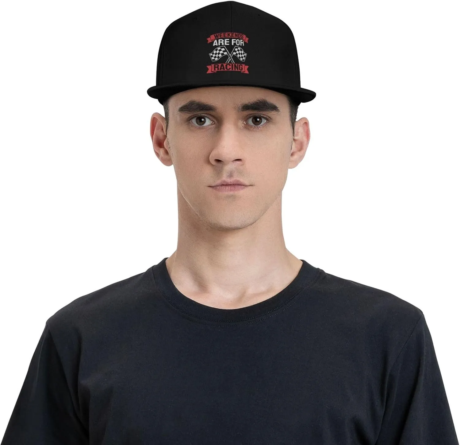 Car Race Bike Racing Racer Flat Brim Baseball Cap,Classic Snapback Hat Adjustable Trucker Hat for Men & Women,Black