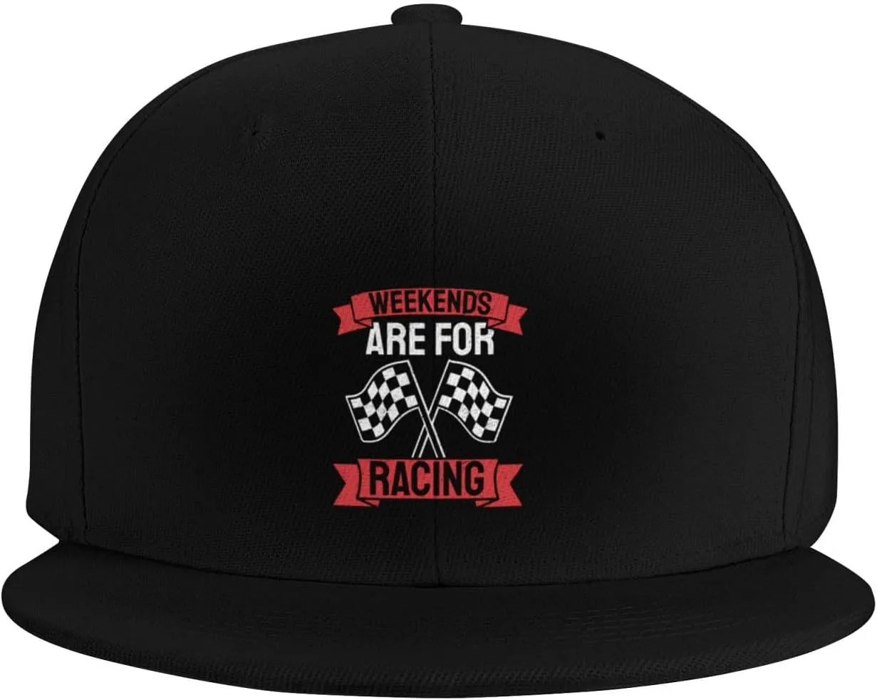 Car Race Bike Racing Racer Flat Brim Baseball Cap,Classic Snapback Hat Adjustable Trucker Hat for Men & Women,Black