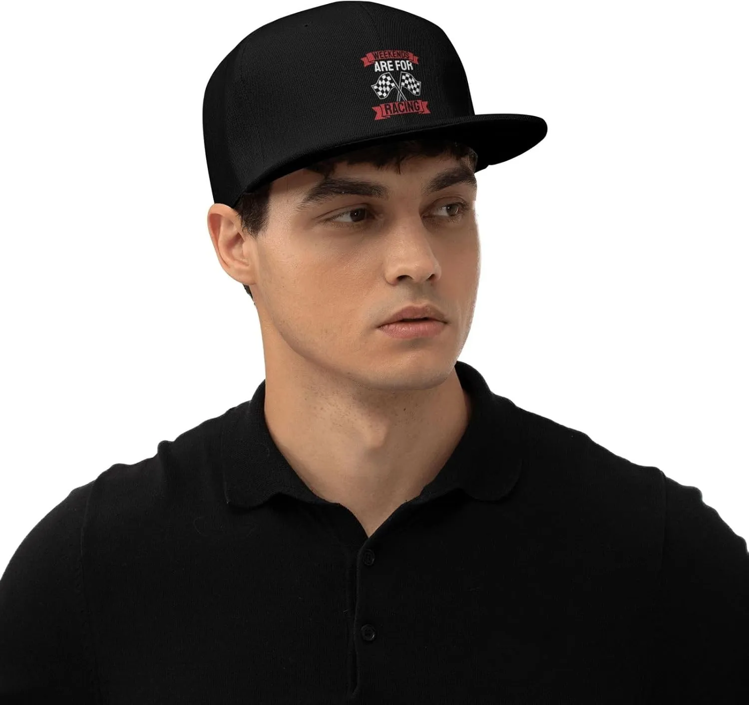 Car Race Bike Racing Racer Flat Brim Baseball Cap,Classic Snapback Hat Adjustable Trucker Hat for Men & Women,Black