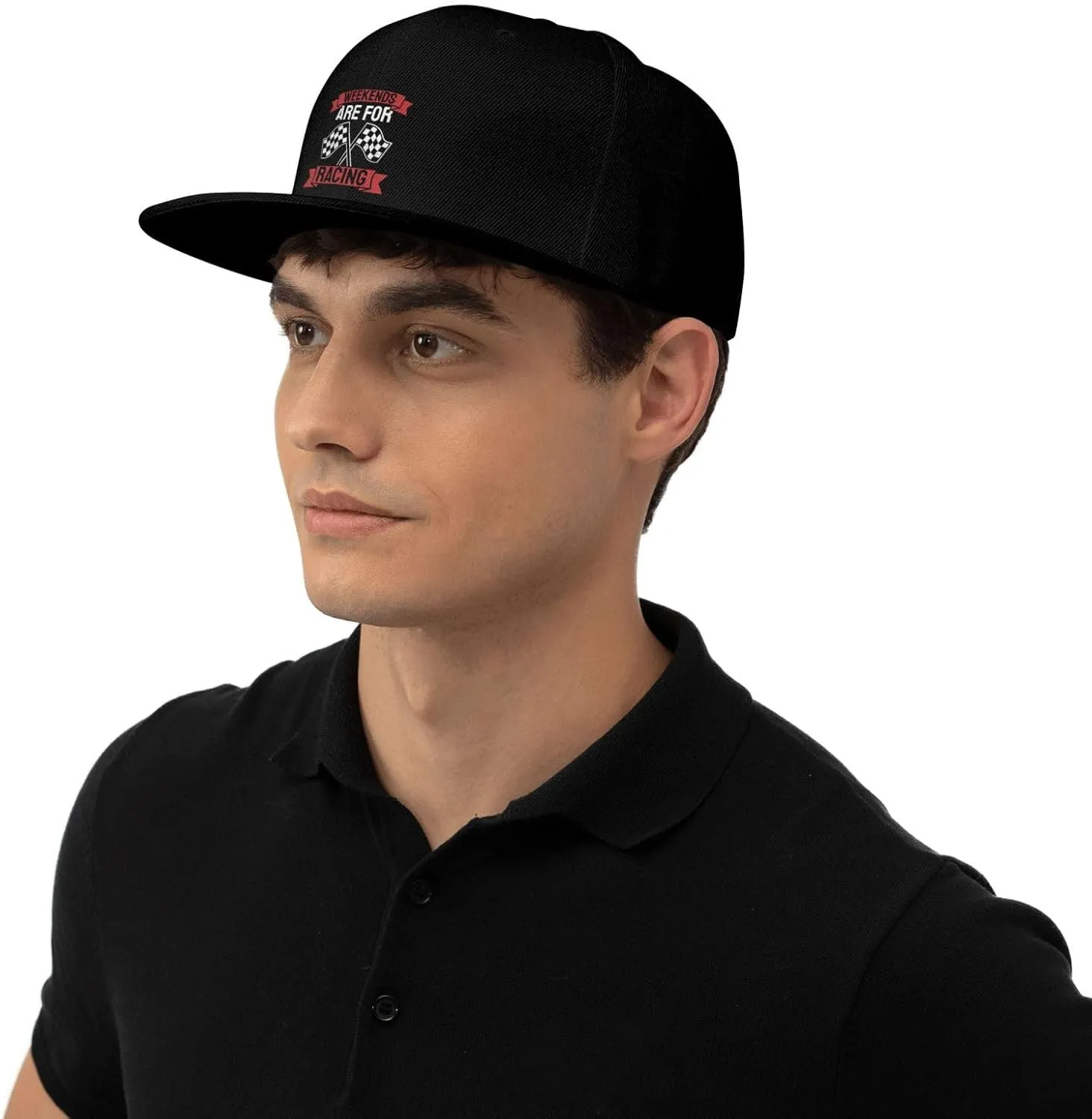 Car Race Bike Racing Racer Flat Brim Baseball Cap,Classic Snapback Hat Adjustable Trucker Hat for Men & Women,Black