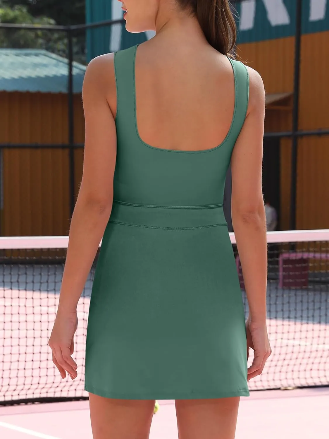 Caracilia Women Tennis Dress Summer Athletic Workout Backless Sleeveless Fitted Slit Active Mini Dresses Built in Shorts