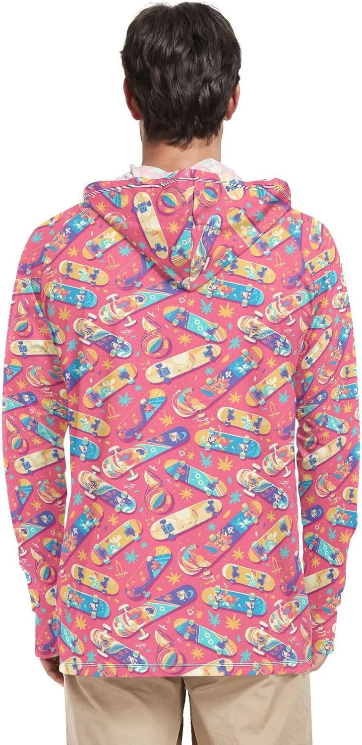 Cartoon Graffiti Men's Sun Protection Hoodie Long Sleeve UPF 50   Mens Sun Shirts Active Wear Rash Guard Hooded