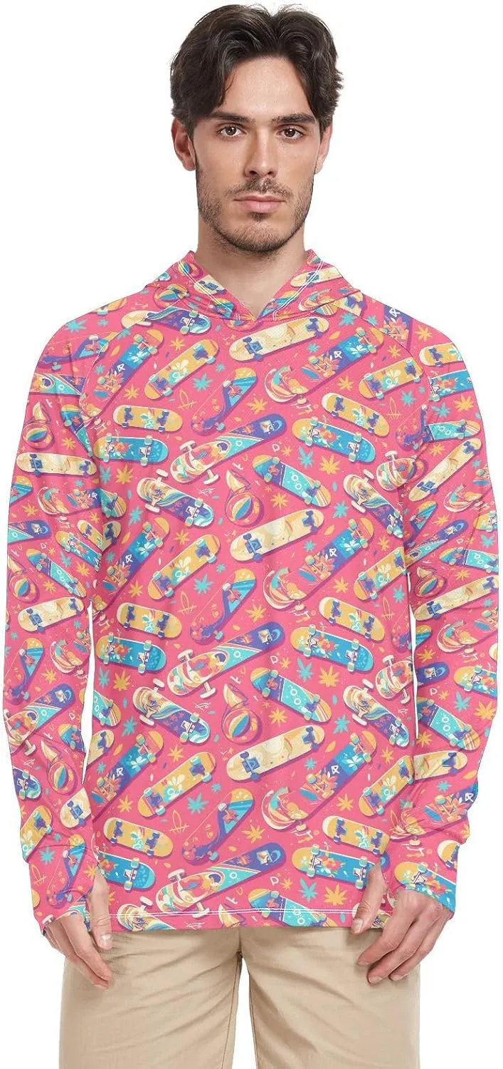 Cartoon Graffiti Men's Sun Protection Hoodie Long Sleeve UPF 50   Mens Sun Shirts Active Wear Rash Guard Hooded