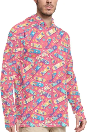 Cartoon Graffiti Men's Sun Protection Hoodie Long Sleeve UPF 50   Mens Sun Shirts Active Wear Rash Guard Hooded