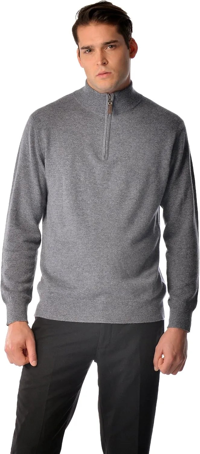 Cashmere Boutique 100% Pure Cashmere Half Zip Sweater for Men –Pullover, Long Sleeve, Soft and Warm Quarter Zip Sweater