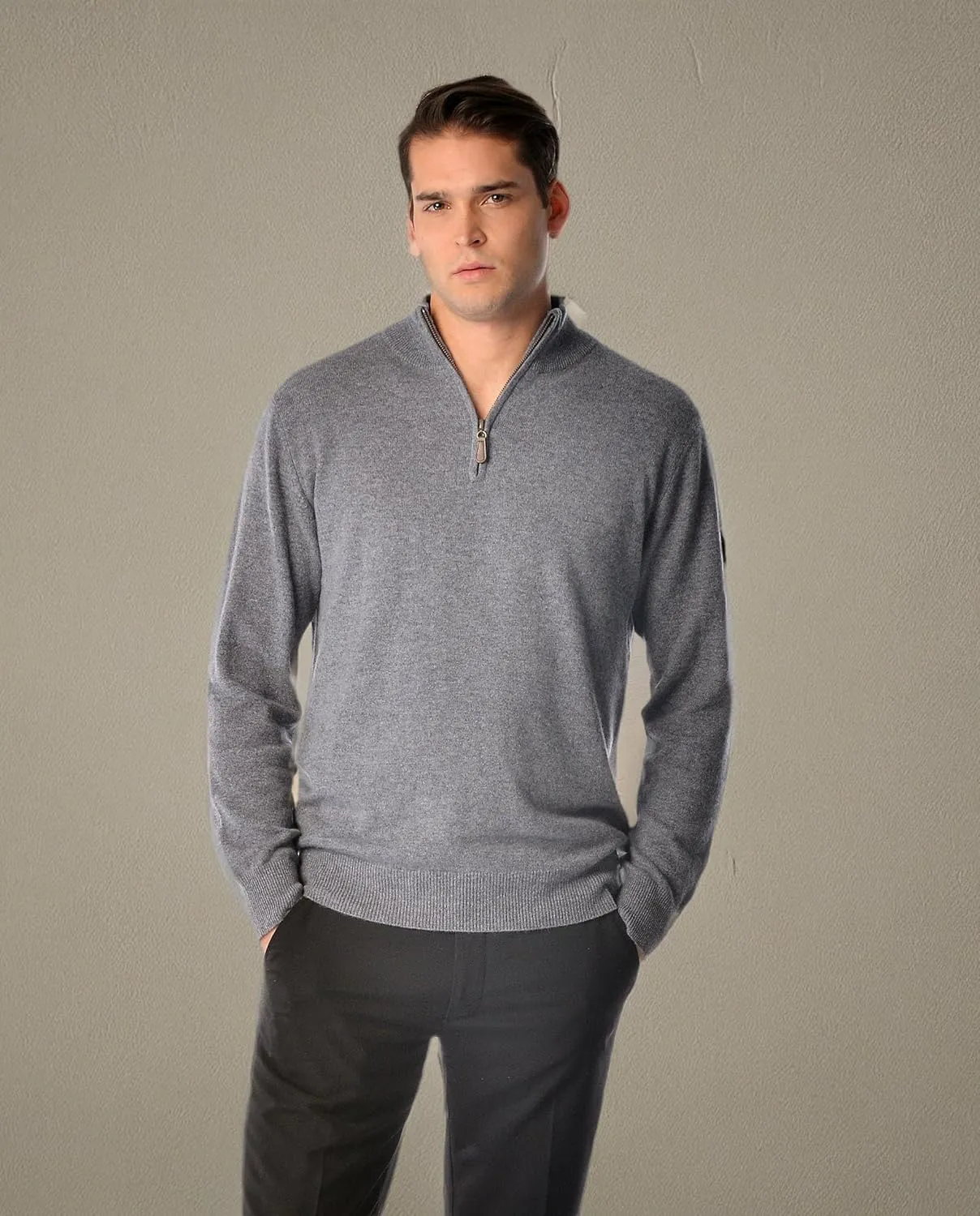 Cashmere Boutique 100% Pure Cashmere Half Zip Sweater for Men –Pullover, Long Sleeve, Soft and Warm Quarter Zip Sweater