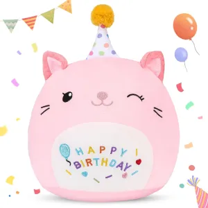 Cat Plush Toy Birthday Decor Pink Cat Plushies Pillow Cat Stuffed Animal Soft Plushie Gifts for Girlfriend Kids Girls Boys 13.7”(Large Cat Plush)